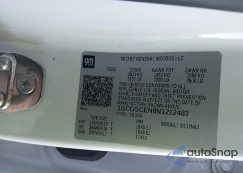 2022 Chevrolet Colorado 2Wd Short Box Lt z USA, uszkodzony, nr VIN 1GCGSCEN8N1212483